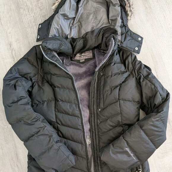 Eddie Bauer Jackets & Blazers - EDDIE BAUER Womens Black Detachable Fur Down Coat Sz Extra Small